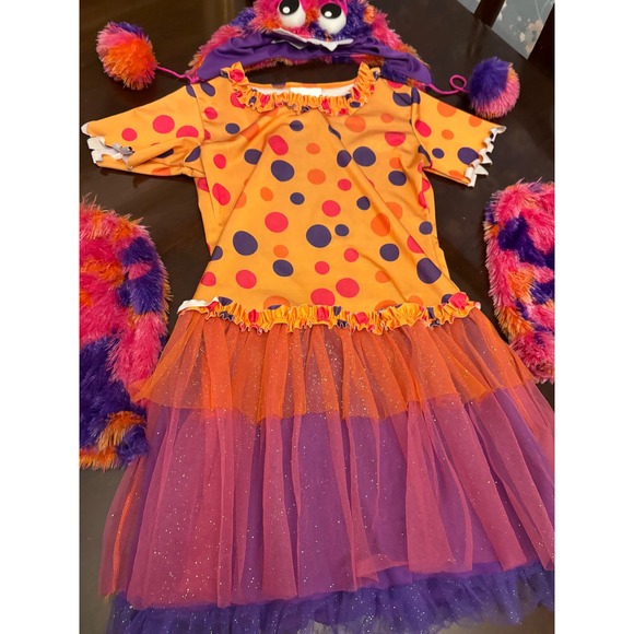Monster Costume Dress Up Halloween Outfit Hat & Sleeves Orange Purple Kids - Picture 7 of 15